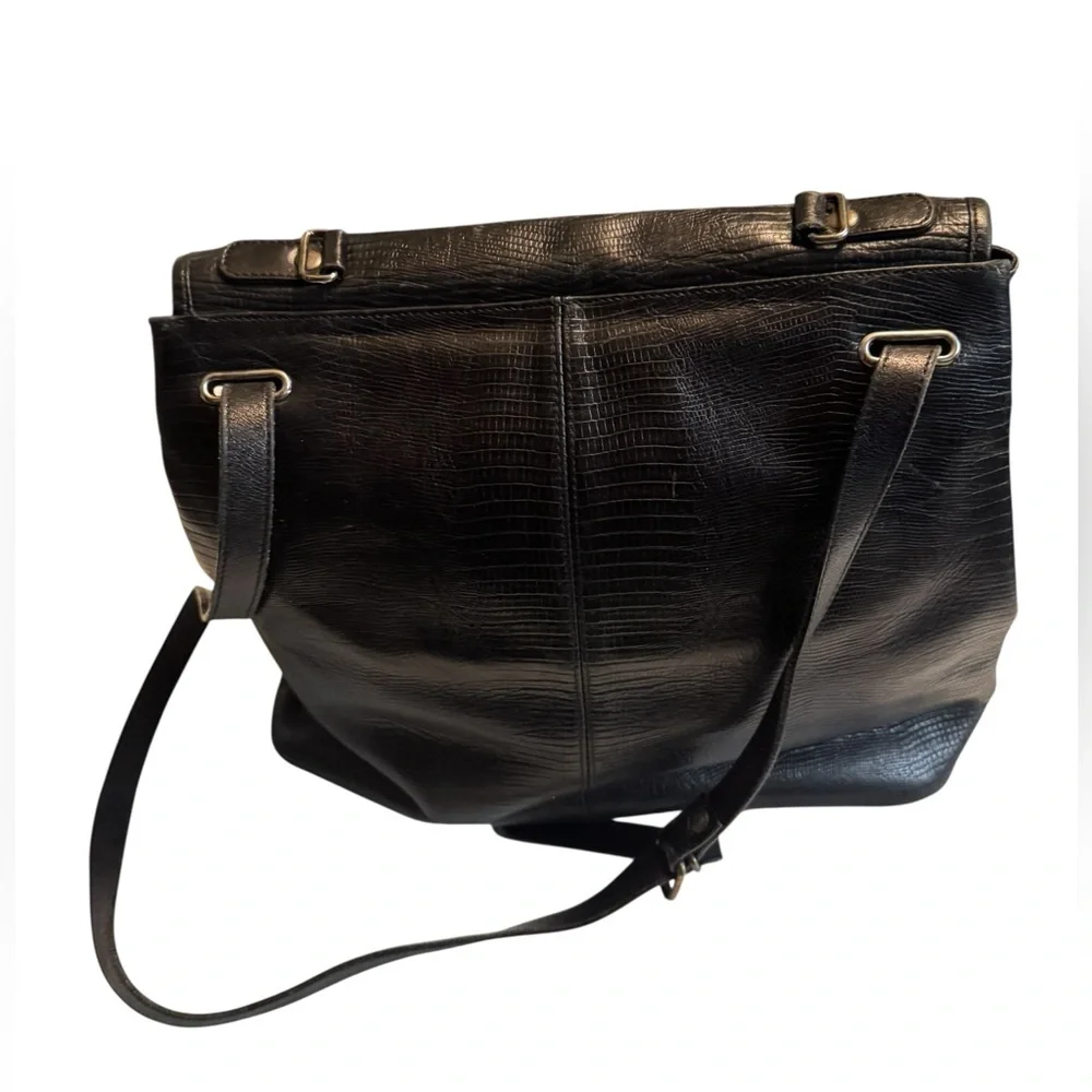 Vintage Black Vegan Black Leather Women’s Buckle Shoulder Bag Purse MINTY